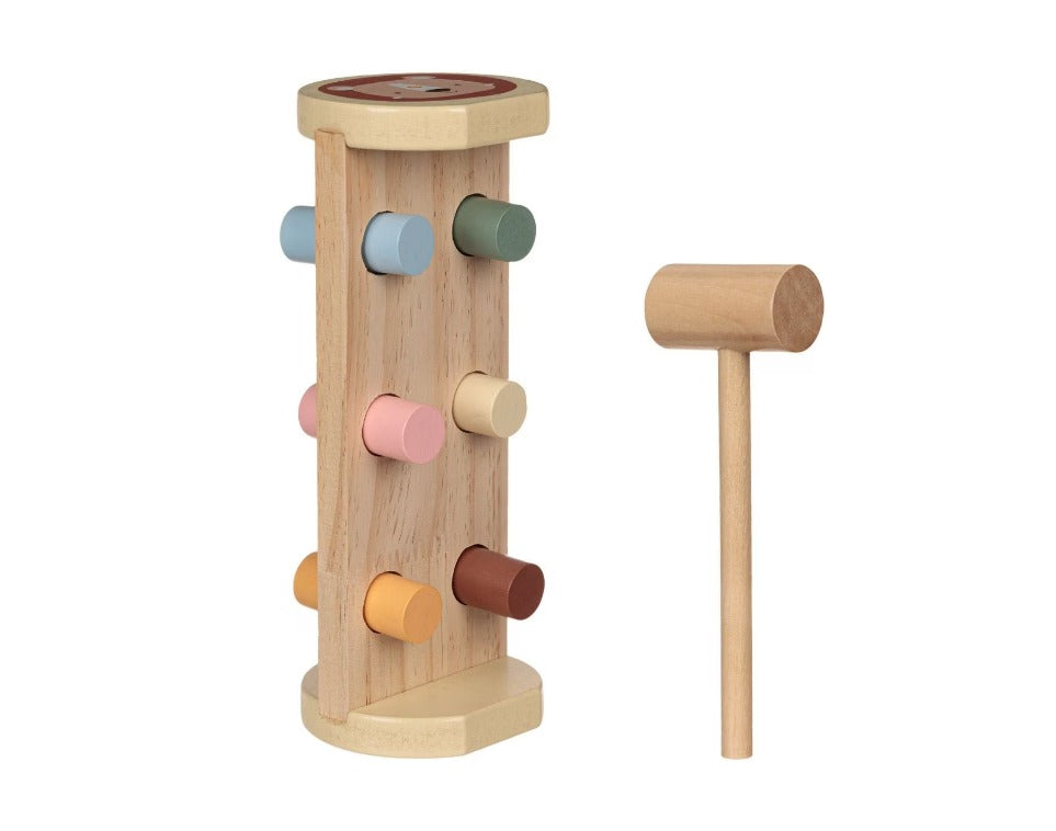 Joc Educational Banc din Lemn cu Cilindri si Ciocanel | 23.5x9x8.5 cm
